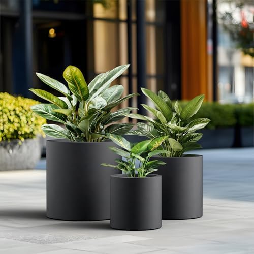 Kante Set of 3 Black Concrete Cylinder Round Planters for Modern Home - Image 4