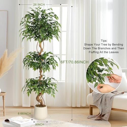 Artificial Plants Indoor,6FT Tall Faux Olive Tree with Includes Black Tall Planter,Indoor Artificial Plant for Home Office Living Room Decor. - Image 2