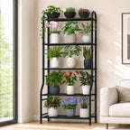 5-Tier Metal Plant Stand - Heavy Duty Indoor Outdoor Flower Shelf for Multiple Pots, 65" Tall Vertical Holder with Adjustable Leveling Feet & Wall-Fixing Kits, Black by Yutrchey