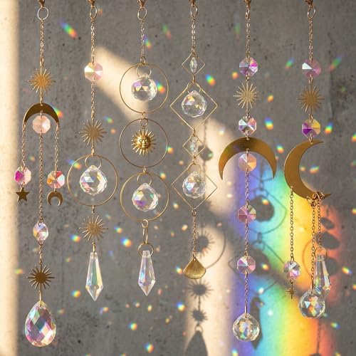 6 Pcs Plant Propagation Station Colorful Crystal Suncatcher, Handmade Boho Rooting Vase, Hanging Window Plant Propagator Stations Suncatcher with Chain Pendant Ornament Balls - Image 4