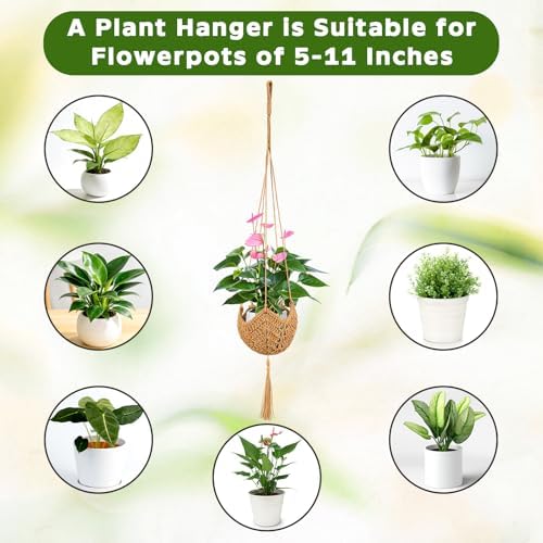 VZZNN 6 Pack Hand-Woven Macrame Plant Hanger - Hanging Plant Holder with 12 Hooks for Indoor Green Plant Hanging and Bohemian Style Home Decor (Brown) - Image 5