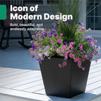 Step2 Tremont Short Square Planter 2-Pack, 14 in Resin Planters, Self-Watering, Onyx Black - Image 2