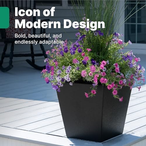 Step2 Tremont Short Square Planter 2-Pack, 14 in Resin Planters, Self-Watering, Onyx Black - Image 2