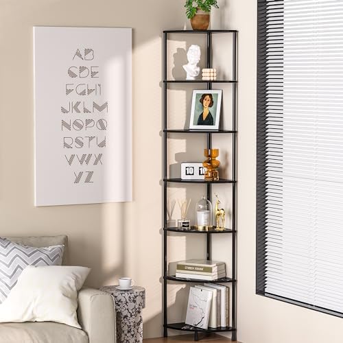 7 Tier Corner Book Shelf, 64.7", Marble Black - Image 4