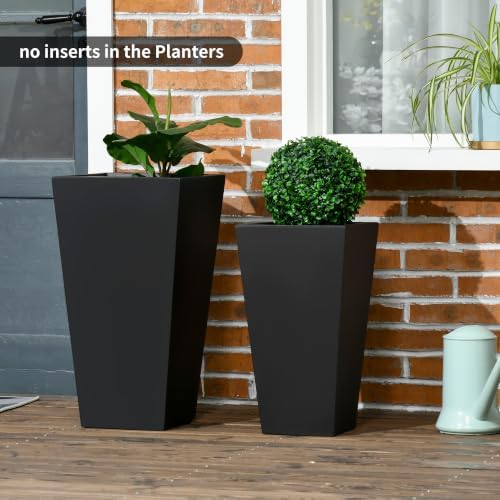 Outsunny 2-Pack Outdoor Planter Set with Drainage Holes, 22in & 18in, Black - Image 2