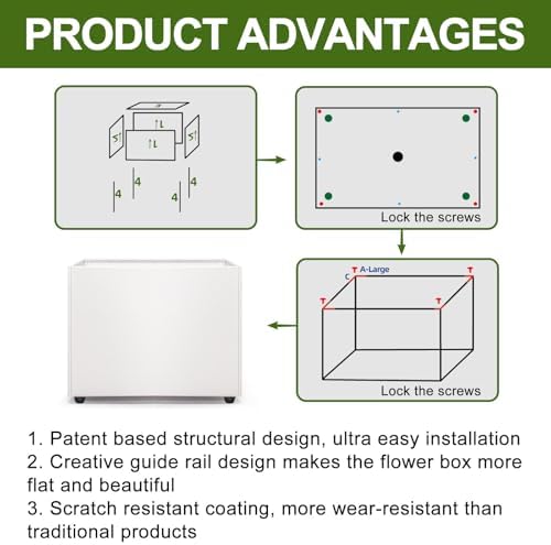Planter Box Rectangular Block - 16×12×12IN Galvanized Steel Metal Long Box Planter Easy Installation Modern Outdoor Tall Planters All-Weather Use with Drainage Holes for Patio/Porch(White) - Image 4