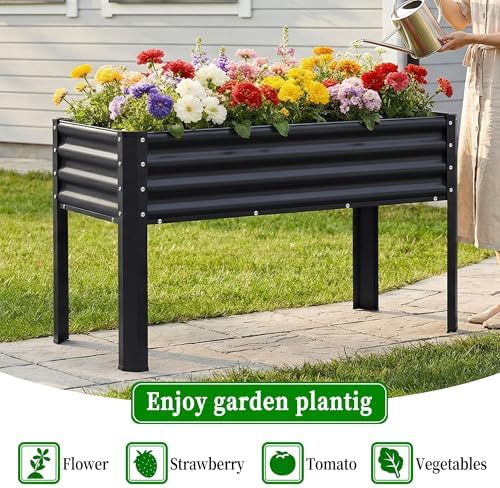 Galvanized Raised Garden Bed with Legs, 43×24×32in Large Metal Elevated Raised Planter Box with Drainage Holes for Backyard, Patio, Balcony, 400lb Capacity,Black - Image 6