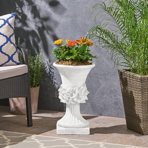 Merax 19.5 Inches Tall MGO Garden Urn Planter, Lightweight Concrete Urn for Flowers, Herbs & Succulents, Indoor & Outdoor Decorative Pot, Antique White by Merax