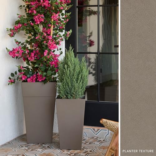 Bloem Finley 20" Tall Recycled Plastic Tapered Planter, Peppercorn - Image 2
