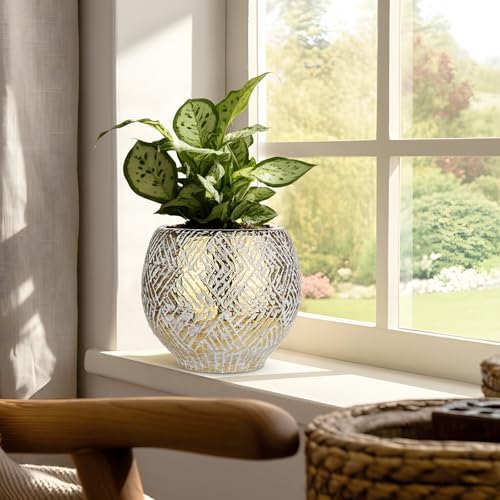 Ceramic Plant Pots for Plants Indoor 7.5 Inch Round Gold and White Flower Pot Gilded Decorative Planter with Drainage Hole and Saucer Modern Ceramic Pot for Succulents Orchids Cactus Herbs Home Decor - Image 5