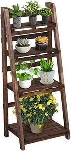 Topeakmart Foldable Shelf, Wood Ladder Shelf for Plants, No Assembly, Brown by Topeakmart