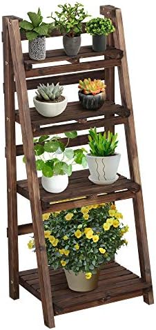 Topeakmart Foldable Shelf, Wood Ladder Shelf for Plants, No Assembly, Brown by Topeakmart