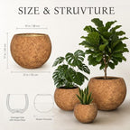 17" H x 21"Dia Brown Fiberstone Planter Pot with Drainage Hole, Large Round Handcrafted Decorative Flower Pot for Indoor Outdoor Plants, Rustic Stone-Look Planter for Patio, Porch, Garden & Home Décor - Image 3
