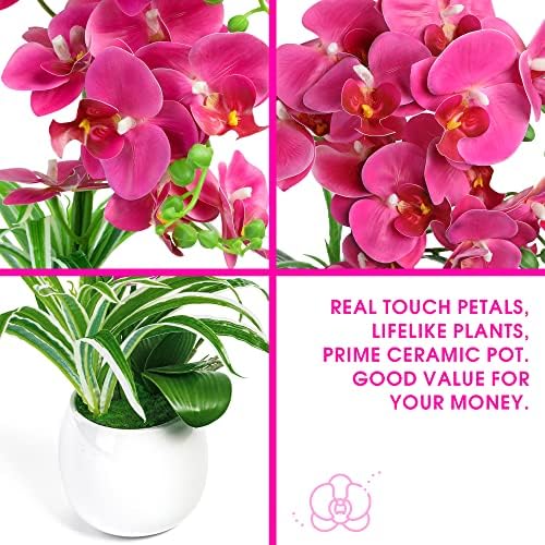 W&W Artificial Orchid Plants and Flowers with Vase, Fake Faux Orchid in Ceramic Pot,19”, Fuchsia - Image 3