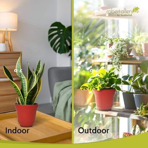 Headwind Traverse Planters – 14" 2 Pack Plastic Plant Pot in Brick Red - Indoor & Outdoor Pots for Plants with Drainage - Decorative Plant Pot, Flower Pots Outdoor for Garden by Robert Allen - Image 7