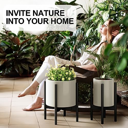 MUDEELA 2 Pack Indoor Plant Stands, 2 Tier Tall Plant Stand 30 inches, Mid Century Bamboo Plant Stand, Adjustable Width 8 - 12 inches, Fits Pot Size of 8 9 10 11 12 inches Pot & Plant Not Included, Black - Image 6