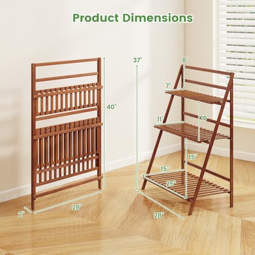 HAPPYGRILL 3-Tier Plant Stand Indoor, Folding Flower Pot Display Shelves with Anti-falling Crossbar & Non-slip Feet, Tall Plant Shelf for Patio Garden Balcony Living Room Outdoor - Image 6