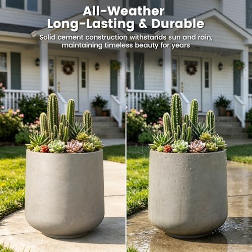 Kante Modern Home Minimalist 16.5" Dia Weathered Concrete Curved Planter - Image 4
