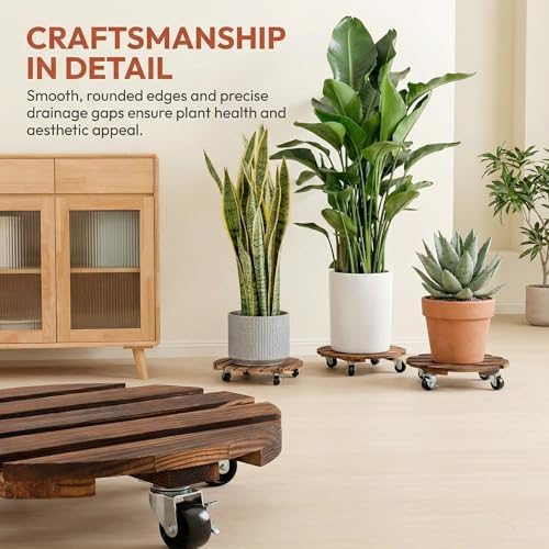 ZXZYHFTY 14 Inch Rolling Wood Plant Caddy with Wheels, 2 Pack - Image 2