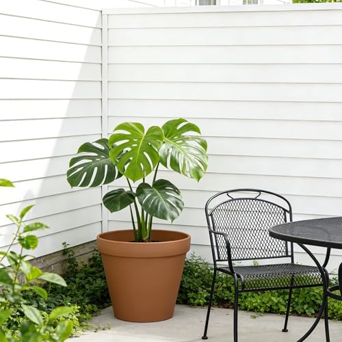 16" Round Terracotta Style Recycled Resin Planter Pot, Lightweight Outdoor & Indoor Flower Pot with Drainage Holes, Weather & Fade Resistant - Image 4