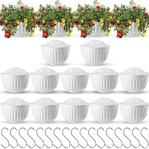 Zubebe 16 Pcs Resin Wall Hanging Planters White Hanging Flower Pots with Drainage Hole Fence Planters for Indoor Outdoor Plant Balcony Railing Decor(8.07 x 6.69 x 4.92'') by Zubebe