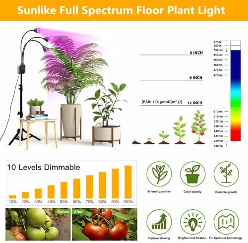 Plant Grow Light with Stand, Full Spectrum 60W LED Floor Plant Lamp for Indoor Plants Growing,Height Adjustable Plant Lamp Timer 3/9/12H - Image 3