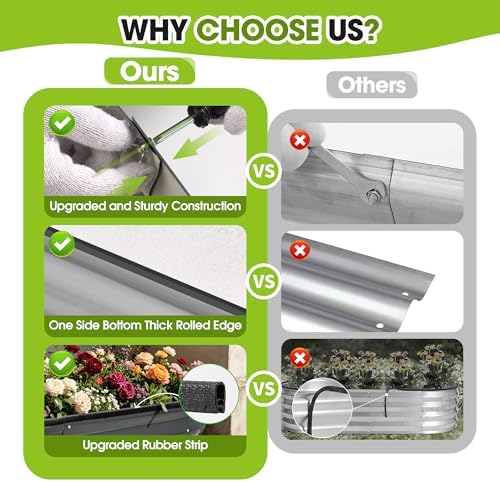 6x3x1.5ft Galvanized Raised Garden Bed Outdoor, 18'' Oval Large Metal Planter Garden Boxes for Gardening, Planting Deep Root Vegetables, Herbs, Fruits, Flower, Rustproof, Rubber Strip, Gray - Image 6