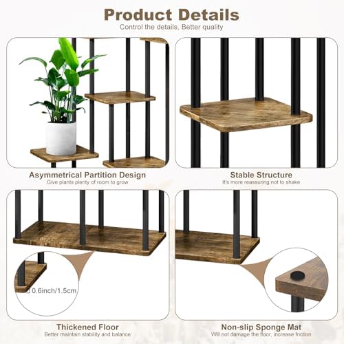 7 Tier Plant Stand Indoor, Thickened Metal Wood Corner Plant Shelf Stands for Multiple Plants, Indoor Tall Plants Stand Tiered Flower Holder for Living Room Patio Garden Balcony(Black+Brown) - Image 3