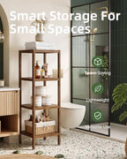 SMIBUY Bathroom Storage Shelf, 4-Tier Bamboo Rack Organizer, Multifunctional Shelving Unit for Living Room Bedroom Kitchen (Walnut) - Image 3