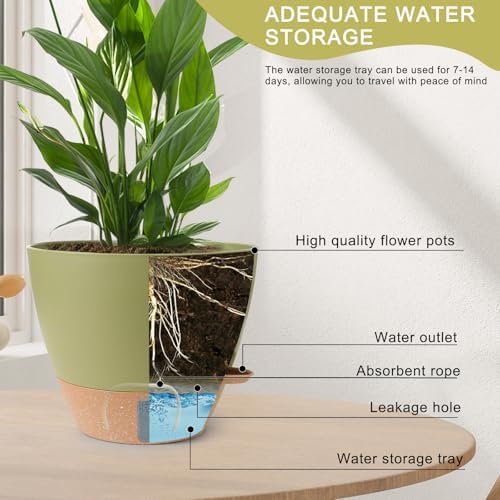 Self Watering Pots for Indoor Plants 12/10/9/8 Inch Plastic with Reservoir - Image 3