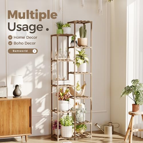 Bamworld Plant Stand Indoor Outdoor 11 Tier Tall Large Wood Plant Shelf - Image 4
