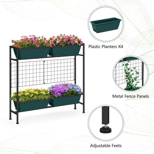 Vertical Raised Garden Beds 32.4" Tall Planter Raised Beds Boxes Patio Herb Garden Planter Outdoor with Metal Fences Legs for Small Climbing Plant Gardening Vegetables Patio Balcony Porch, Green - Image 3
