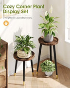 Plant Stand Indoor 2 Pack, Wood Mid Century Indoor Plant Stand, Tall Plant Stands for Flower Pot, Modern Plant Table, Small Side End Table With Raised Design, Walnut, 11.7"x18.8" & 11.7"x13" - Image 6