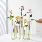 Hinged Flower Vases with 5 Test Tubes Glass Flower Vase with Metal Stand Can be Bent and Contorted Propagation Station Plant Display Holder Set for Home Wedding Décor - Image 4