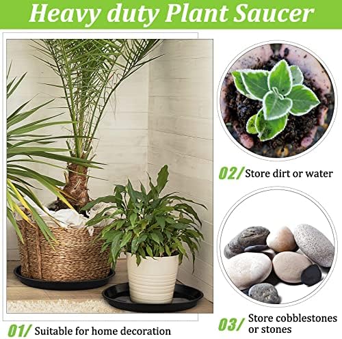 Eccliy 12 Pcs Plastic Plant Saucers Tray, Black, 16 Inch, Round - Image 5