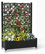 PatioZen Raised Garden Bed with Trellis, 21 Gallon Self Watering Planter Box with Lockable Wheels & Drainage Holes for Climbing Plants Vegetables Flowers, Anti-Rust Resin for Backyard Patio (Black) by OutdoorLivingPerfected
