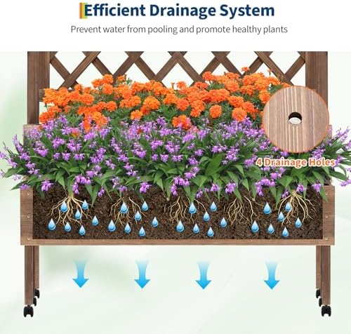 Wooden Raised Garden Bed with Trellis & Wheels, 2-Tier Elevated Planter Box - Image 5