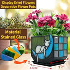 Tiffany Stained Glass Funny Moon Sleeping Cat Planter,Flower Pots for Indoor Plants,Plant Pot with Drainage,Cute Grey Cat Plant Pots,Gifts for Plant Lovers,4.6x3x5.15 in - Image 3