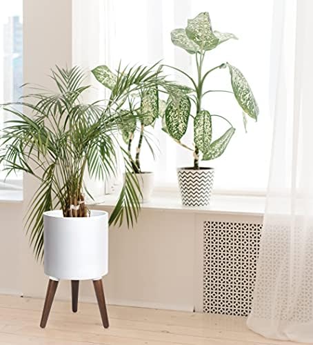 D'vine Dev 12 Inch Planter Pot with Wood Stand, White, 88-O-C-1 - Image 2