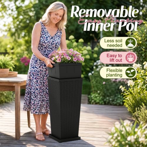 Flamaker 30“ Tall Plastic Planters with Drainage Holes Front Porch Set of 2 - Image 5