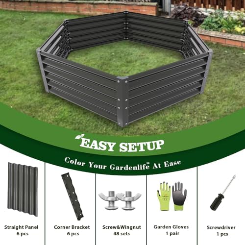 Anleolife 70x60x18in Hexagon Galvanized Raised Garden Bed, Quartz Grey - Image 6