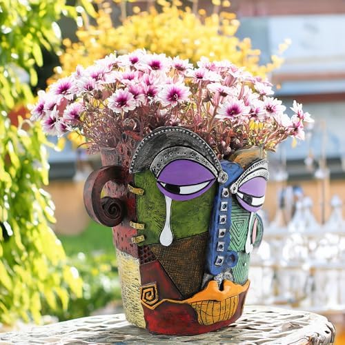 TOZLU Abstract Face Head Planter Picasso Colorful Art Resin Flower Pot - Image 6