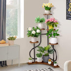 6-Tier Corner Plant Stand, Indoor Plant Stand with L-shaped Base, Aesthetic Metal Plants Shelf for Multiple Plants Flower Pot, MDF Outdoor Plant Holder for Patio Balcony (Rustic Brown) by LOENIY