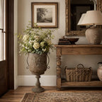Vintage Tall Urn Planter with Embossed Pattern & Handles, 26 Inch Distressed Rust Iron Decorative Pot, Rustic Farmhouse Floor Pot for Indoor Outdoor Porch Entryway Patio Garden Decor(A3039) - Image 5