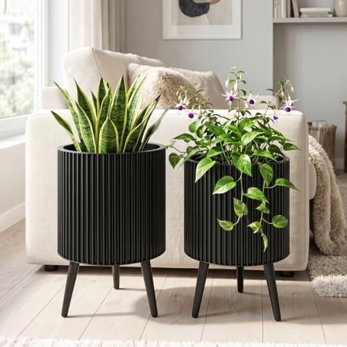 GIANTEX Plant Pot with Stand Set of 2, 16.5" & 14.5" Metal Plant Stand - Image 3