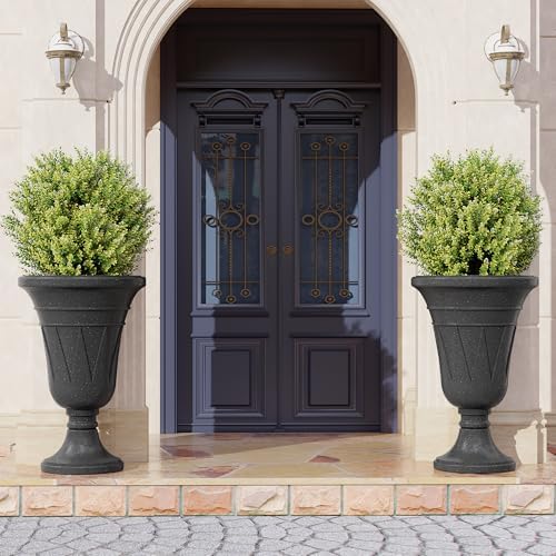 24" Tall Urn Planters Set of 2, Black Outdoor Planter for Porch by Unknown