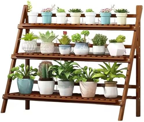 Bamboo Ladder Plant Stand 3 Tier Foldable Flower Pot Display Shelf Rack for Indoor Outdoor Multiple Plants Home Patio Lawn Garden Balcony Organizer Planter Holder,100cmL by Unknown