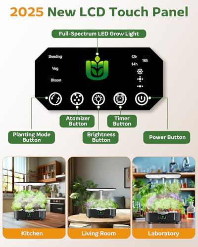 Misting Hydroponic Growing System Kit 15-Pods Indoor Smart Herb Garden Planter with LCD Touch Panel 6L Large Tank for Herb/Vegetables/Flowers/Fruits,Gardening Gifts for Women Men Beginners-Black - Image 3
