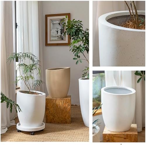 Bevel Mouth Concrete Tall Flower Pot, Large Outdoor Decorative Plant Pot with Drainage Hole,Modern Planter Pots for Home,Garden,Patio,Courtyard,Porch,White1 - Image 4