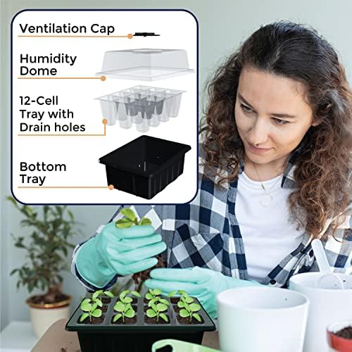 Seed Starter Tray, 10 Pack 12 Cell Seed Starter Kit with Humidity Dome, Reusable Plant Trays for Seedlings, Germination Kit with Humidity Strip for Plant Growing, Starter Pots for Planting - Image 2